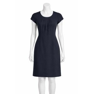 Calvin Klein CK Black Pleated Sheath Dress Womens‎ 4 Cap Sleeve Pockets Japan